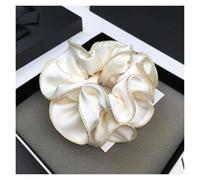 1Pcs Scrunchies Large 13cm Polyester Gold Border Flower Hair Loop Headband for Women's Fabric Hair Rope(Light yellow)