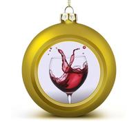 1PCS Shatterproof Christmas Ball Ornaments 3 Inch PC Plastic Xmas Tree Hanging Decor, 3D Wine Heart Ornaments with Festive Designs for Tree & Home Decor, Golden-Style