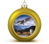 1PCS Shatterproof Christmas Ball Ornaments 3 Inch PC Plastic Xmas Tree Hanging Decor, Animals and Landscapes Ornaments with Festive Designs for Tree & Home Decor, Golden-Style