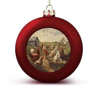 1PCS Shatterproof Christmas Ball Ornaments 3 Inch PC Plastic Xmas Tree Hanging Decor, Chickens and Farm Ornaments with Festive Designs for Tree & Home Decor, Red-Style