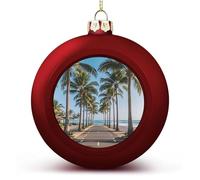 1PCS Shatterproof Christmas Ball Ornaments 3 Inch PC Plastic Xmas Tree Hanging Decor, Coastal Highway Ornaments with Festive Designs for Tree & Home Decor, Red-Style