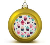 1PCS Shatterproof Christmas Ball Ornaments 3 Inch PC Plastic Xmas Tree Hanging Decor, Cupcake Candy Hearts Sweet Ornaments with Festive Designs for Tree & Home Decor, Golden-Style