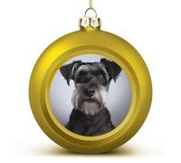 1PCS Shatterproof Christmas Ball Ornaments 3 Inch PC Plastic Xmas Tree Hanging Decor, Cute Schnauzer Ornaments with Festive Designs for Tree & Home Decor, Golden-Style