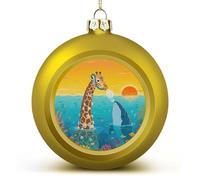 1PCS Shatterproof Christmas Ball Ornaments 3 Inch PC Plastic Xmas Tree Hanging Decor, Giraffe and Shark Ornaments with Festive Designs for Tree & Home Decor, Golden-Style
