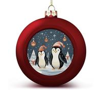 1PCS Shatterproof Christmas Ball Ornaments 3 Inch PC Plastic Xmas Tree Hanging Decor, Merry Christmas Penguins Ornaments with Festive Designs for Tree & Home Decor, Red-Style