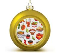 1PCS Shatterproof Christmas Ball Ornaments 3 Inch PC Plastic Xmas Tree Hanging Decor, Mexican Salsa Symbols Ornaments with Festive Designs for Tree & Home Decor, Golden-Style