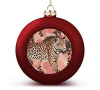 1PCS Shatterproof Christmas Ball Ornaments 3 Inch PC Plastic Xmas Tree Hanging Decor, Striped Leopard Ornaments with Festive Designs for Tree & Home Decor, Red-Style