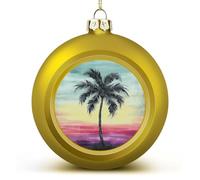 1PCS Shatterproof Christmas Ball Ornaments 3 Inch PC Plastic Xmas Tree Hanging Decor, Tropical Palm Tree Ornaments with Festive Designs for Trees & Home Decor, Golden-Style