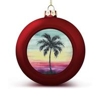 1PCS Shatterproof Christmas Ball Ornaments 3 Inch PC Plastic Xmas Tree Hanging Decor, Tropical Palm Tree Ornaments with Festive Designs for Trees & Home Decor, Red-Style