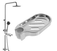 1PCS Shower Soap Holder Adjustable Soap Dish for Shower Clip-on Shower Soap Dish ABS Soap Holder Shower Rustproof Soap Dish for Shower Pole for 22mm Shower Round Rail Pole (Silver)