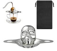 1PCS Skull Head Stainless Steel Ice Cubes Mold, Whisky Stones with Gift Bag, Coffee Cooler with a Funnel, Skull Head Cooling Stones, Whiskey Stones Reusable, Bar Accessories for Whisky Coffee Tequila