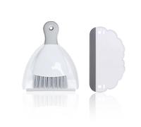 1pcs Small Broom Dustpan Set with 1pcs White Squeegee, Handheld Mini Cleaning Combo Set for Tabletop, Dining Table, Sofa, Keyboard(Grey)