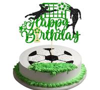 1Pcs Soccer Happy Birthday Cake Topper Glitter Happy Birthday Sign Football Player Cake Pick Decorations for Sport Theme Man Boy Girl Birthday Party Decoration Supplies Green