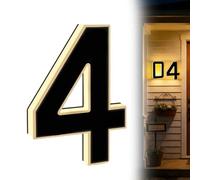 1Pcs Solar Door Number, 9 Inch - Energy Efficient Illuminated House Number Signs, Weatherproof Warm Light LED House Numbers, Easy Install Kit with Template - for Outside Wall, Garden, Driveway (4)