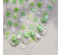 1Pcs St. Patrick’s Day Clover Nail Art Stickers Holographic Shamrock Nail Decals Self-Adhesive 5D Embossed Lucky Four Leaf Clover Nail Supplies of Women Spring Summer Irish Design Manicure Decor