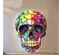 1pcs Stained Glass Window Hanging，Skull Suncatchers，The Day of Dead Ornament，Acrylic Window Sun Catcher Decor，Garden Home Wall Art Suncatcher， Friends Women Men 7.8inch