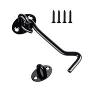 1PCS Stainless Steel Cabin Hook and Hook and Eye Latch, 4 Inch shed Door Latch Heavy Duty, gate Latch for Wooden Gates，Window Brace Gate Door Catch Silent Holder (Black)