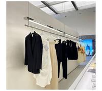 1PCS Stainless Steel LED Clothing Display Rack 120cm Ceiling Hanging Garment Rack for Retail Store Durable Clothing Display Shelf Modern Retail Display Solution