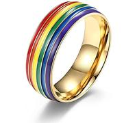 1pcs Stainless Steel Pride Ring Rain Flag Grooves Finger Ring Rain Flag Enamel Gay Lesbian Wedding Ring Spinner for Support Man Gay Person Gay Lesbian Lovers