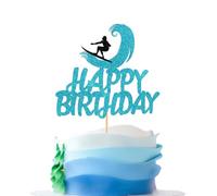 1PCS Surfing Happy Birthday Cake Topper Summer Surfboard Sport Cake Topper Decorations for Beach Surfing Theme Party Hawaii Holiday Birthday Party Supplies