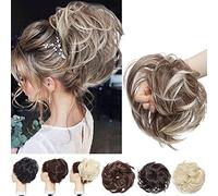 1PCS Thick Chignon Donut Ponytail Hairpiece Synthetic - 80G With Elastic Rubber Band - large Messy Bun Hair Extension Wavy, Maroon & Bleach Blonde