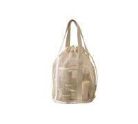 1Pcs Travel Toiletry Bag, Mesh Hollowed-Out Folding Ultra-Light Handbag, Drawstring Pocket, Beach for Travel,Outdoor Activities(Beige)