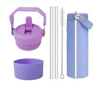 1pcs Tumbler Lid Replacement Fit for Stanley ceFlow Flip Straw 2.0 Water Bottle 24oz, Plus Protective Silicone Boot for Iceflow 24 OZ, with 2 Straw Replacement and 1 Cleaner Brush (Purple, 24oz)