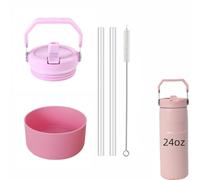 1pcs Tumbler Lid Replacement Fit for Stanley IceFlow Flip Straw 2.0 Water Bottle 24oz, Plus Protective Silicone Boot for Iceflow 24 OZ, with 2 Straw Replacement and 1 Cleaner Brush (Pink, 24oz)