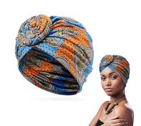 1PCS Turban African Pattern Beanie Hats, Elastic Head Wraps Hat, for Accessory, Daily Wear, Shopping, Housework, Church Prayers (Recommended Head Size is 58cm/22.83 inches) Orange