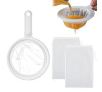1PCS Ultra Fine Mesh Strainer, 200 Mesh Reusable Kitchen Sieve with Non Slip Handle, with 2PCS 30x20cm Drawstring Filter Bags, Nylon Strainer Ideal for Coffee Yogurt Milk Spices Juice Jam Straining