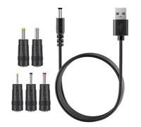 1PCS Universal USB to DC Power Cable, 1M 5V 2.0 A DC Charger Cable, Detachable USB Power Cable, with 5 Interchangeable dc Connectors, for Speaker, LED Lights, Router, Monitor, Laptops Etc.(Black)
