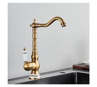 1PCS Vintage Brass Basin Antique Countertop Mount Single Handle Bathroom Sink Hot and Cold Mixing Kitchen Crane(Long)