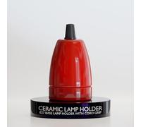 1PCs Vintage Ceramic Lamp Socket E27 Base Lamp Holder With Cord Grips, Industrial Porcelain Lamp Light Bulb Holder - Red