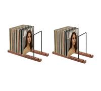 1PCS Vinyl Record Storage Holder 50 Album Record Storage Holder Metal Display Rack Wood Vinyl Holder lp Storage Box Shelf CD Display Rack Stand Organizer for Modern Home Office Desktop Decor