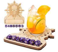 1pcs Warlock Skull Coasters, 7 Purple Polyhedral Dice, D&D Dice Bundle, RPG Accessories for Game Nights, Sustainable Wood Cup Coasters, Tabletop Gaming Gifts for DND Players
