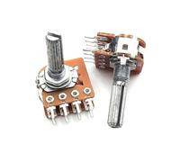 1PCS WH148 Type Audio Volume Amplifier Potentiometer Double 8-Pin TB503X2 TB104X2 B50K B100K With Step Flower Shaft Length 25mm(50K Ohm)