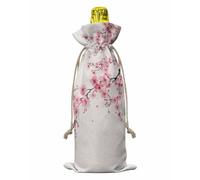 1Pcs Wine Bottle Bags, Cherry Blossoms Wine Bottle Cover with Drawstring, Gift Bag for Champagne, Wedding, Birthday, Christmas, Thanksgiving, Party Pink Spring Floral Rustic Burlap