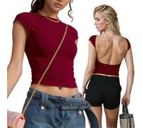1Pcs Women Backless Top, Sleeveless Round Neck Strap Vest,Reversible Style Red Crop Top for Women (UK, Alpha, One Size, Regular, Regular, M, Red)