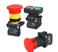 1PCS XB4 Double Button Switch with Light 22mm Emergency Stop Button Switch Momentary Self Reset Mushroom Power Push Button Switch 10A(Red Mushroom Head,1NO1NC,12 V)