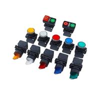 1Pcs XB5 luminous button momentary switch NC NC NO voltage 220V 24V circular flat head start stop power reset knob switch 22mm(Knob 2end Yellow,2NC,220V)