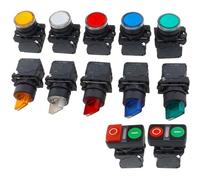 1pcs XB5 Luminous Button Momentary Switch NC NC NO Voltage 220V 24V Circular Flat Head Start Stop Power Reset Knob Switch 22mm(Knob 3end Red,24V,1NC)