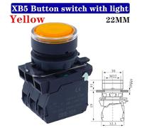 1pcs XB5 Luminous Button Momentary Switch NC NC NO Voltage 220V 24V Circular Flat Head Start Stop Power Reset Knob Switch 22mm(Button Yellow,24V,1NC)