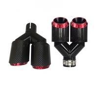 1PCS Y Type Double Exit Exhaust Tip Carbon Fiber Nozzle Compatible for Muffler Tuning Car Universal Stainless Red(Right in60-out89mm)