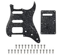 1Pcs Yootones 11 Hole Round Corner Strat HSS Pickguard Guitar BackPlate Set with Pickguard Screws Compatible with USA/Mexican Stratocaster Mounting Open Pickup (4Ply Black Pearl)