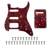 1Pcs Yootones 11 Hole Round Corner Strat HSS Pickguard Guitar BackPlate Set with Pickguard Screws Compatible with USA/Mexican Stratocaster Mounting Open Pickup (4Ply Red Tortoise Shell)