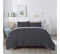 1Piece 100% Egyptian Cotton 800 Thread Count Comforter Super King Size (220"x260" CM), With 400 GSM for All Seasons - Soft, Breathable & Lightweight - Dark Grey Stripe