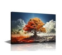 1Piece Artistic Colorful Tree Pictures Wall Art Framed Stretched Canvas Wall Art Landscape Paintings Modern Artwork Home Decor for Living Room Wall Art for Bedroom Wooden Ready to Hang 18x12in