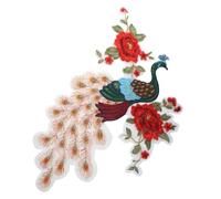 1piece Large Peacock Embroidery Flower Applique Net Lace Motif Venise Trimming Scrapbooking for Clothes Decorated Sewing T2621 (Red)
