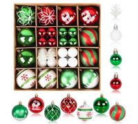 1Plusselect 42Pcs Christmas Baubles, Red Green White Christmas Tree Decorations Baubles, Shatterproof Xmas Balls Hanging Ornaments, Classic Xmas Decorations for Holiday Party Home Decor