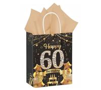 1Ps 50th 60th Birthday Gift Bag-Black and Gold Wrapping Paper, Gift Bag with Tissue Paper for Men & Women, Elegant Birthday Party Supplies, Presents,Decorations(22cm x 15.7cm x 8cm) (60th)